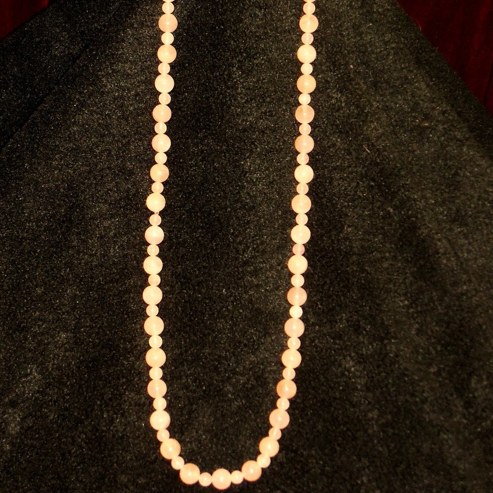Vintage Natural Rose Quartz Polished Bead Necklace 30''